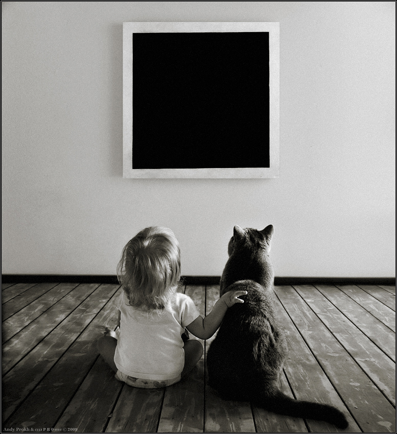 Magic of The Black Quadrate  | child, hand, black and white, cat